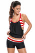 Black White Striped Flow Double Up Tankini Swimsuit